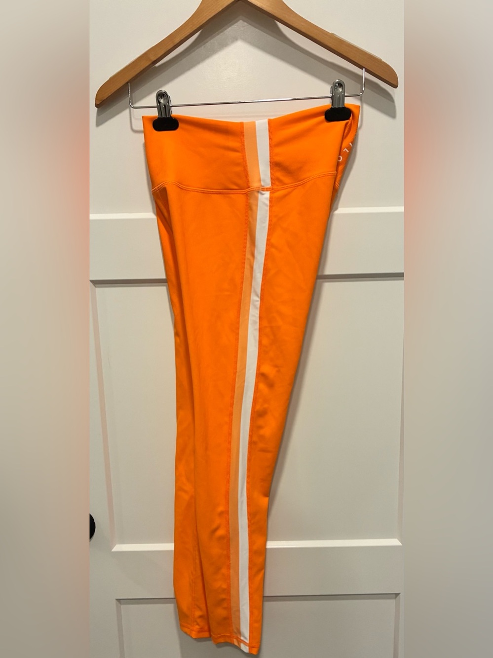 Willow Bright Orange Athletic Leggings with White Side Stripe medium yoga